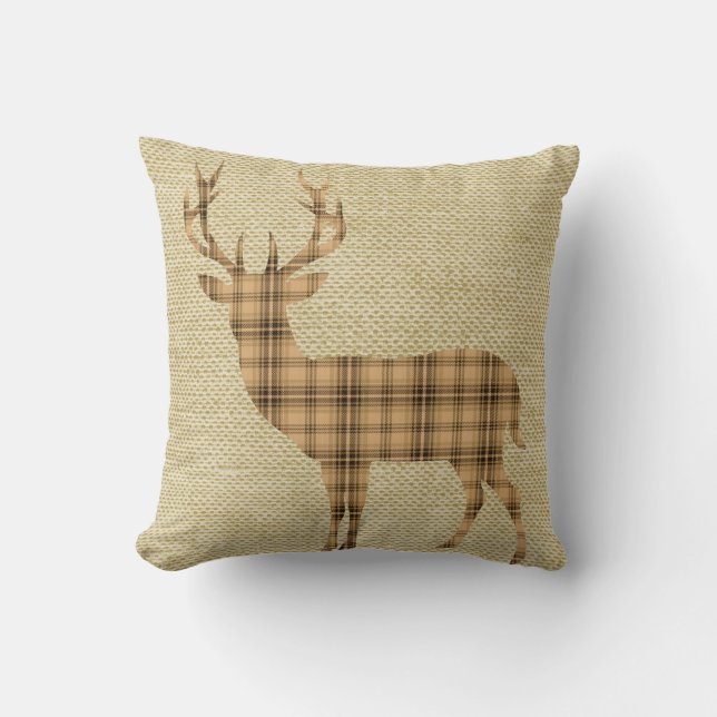 Pset Deer Silhouette op Burlap | tan beige Kussen (Voorkant)