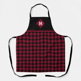 Pset Diamond Initiaal Crimson Red en Black Apron Schort