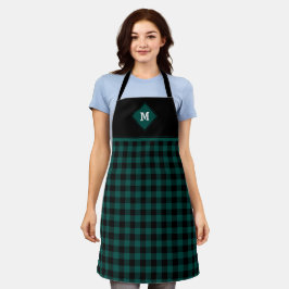 Pset Diamond Initiaal Emerald Green + Black Apron Schort