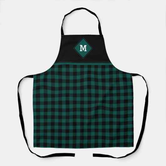 Pset Diamond Initiaal Emerald Green + Black Apron Schort (Voorkant)