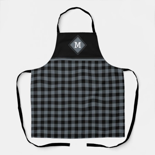 Pset Diamond Initiaal Grey + Black Apron Schort (Voorkant)