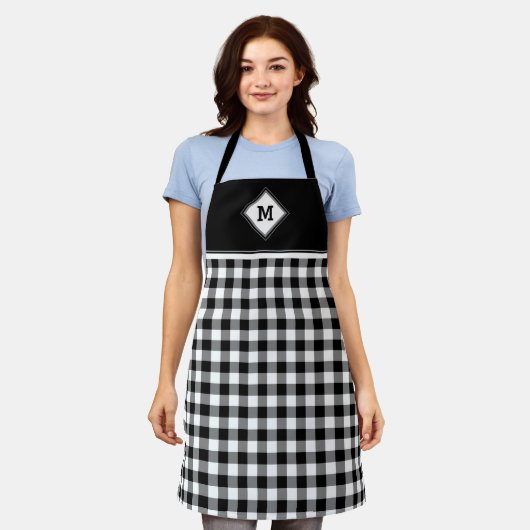 Pset Diamond Initiaal White + Black Apron Schort (Gedragen)