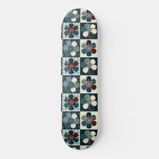 Pset Floral Gingham Patch Style Editable Persoonlijk Skateboard (Voorkant)