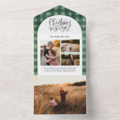 Pset Floral kerstgroen 4 Foto Holiday All In One Uitnodiging (Binnen)