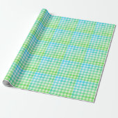 Pset Gingham Lime Green Blue Modern Simple Check Cadeaupapier (Uitgerold)