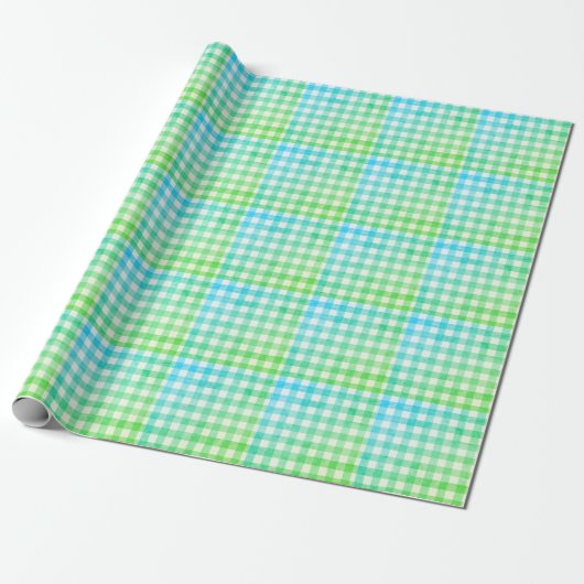 Pset Gingham Lime Green Blue Modern Simple Check Cadeaupapier (Uitgerold)