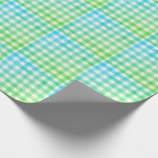 Pset Gingham Lime Green Blue Modern Simple Check Cadeaupapier (Hoek)