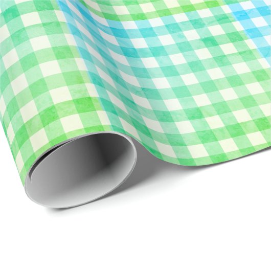 Pset Gingham Lime Green Blue Modern Simple Check Cadeaupapier (Rol Hoek)