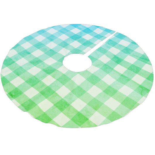 Pset Gingham Lime Green Blue Modern Simple Check Kerstboom Rok (Gekanteld)
