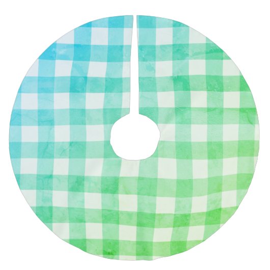 Pset Gingham Lime Green Blue Modern Simple Check Kerstboom Rok (Voorkant)