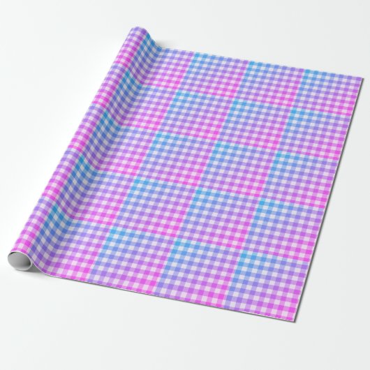Pset Gingham Pink Blue Modern Simple Check Cadeaupapier (Uitgerold)