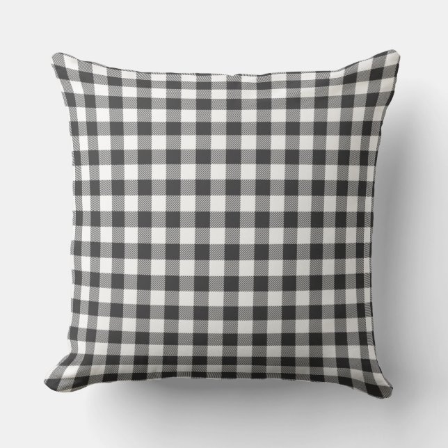 Pset Gingham Rustic White Black Check Birthday Buitenkussen (Voorkant)