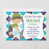 Pset Golfer Boy Golf Birthday Party Invitation Kaart (Voorkant)