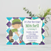 Pset Golfer Boy Golf Birthday Party Invitation Kaart (Staand voorkant)