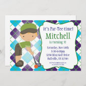 Pset Golfer Boy Golf Birthday Party Invitation Kaart (Voorkant / Achterkant)