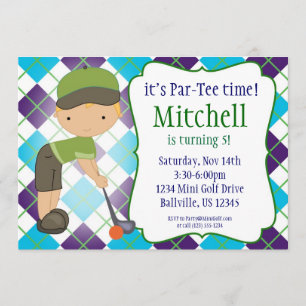 Pset Golfer Boy Golf Birthday Party Invitation Kaart