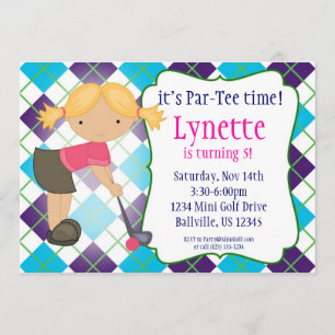Pset Golfer Girl Golf Birthday Party Invitation Kaart