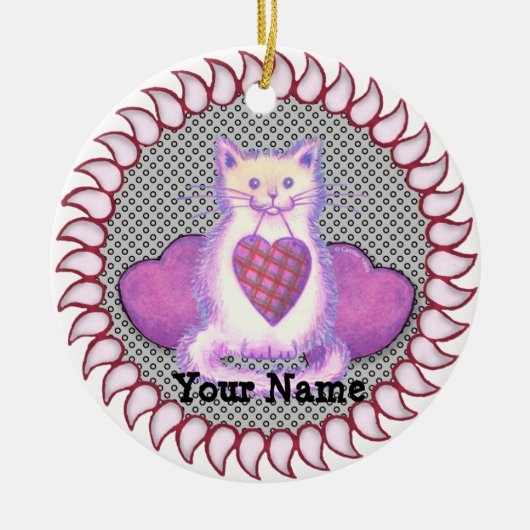 Pset Heart Cat Keramisch Ornament (Voorkant)