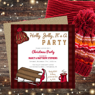 Pset Holly Jolly Sled kerstparty uitnodiging