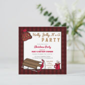 Pset Holly Jolly Sled kerstparty uitnodiging (Staand voorkant)