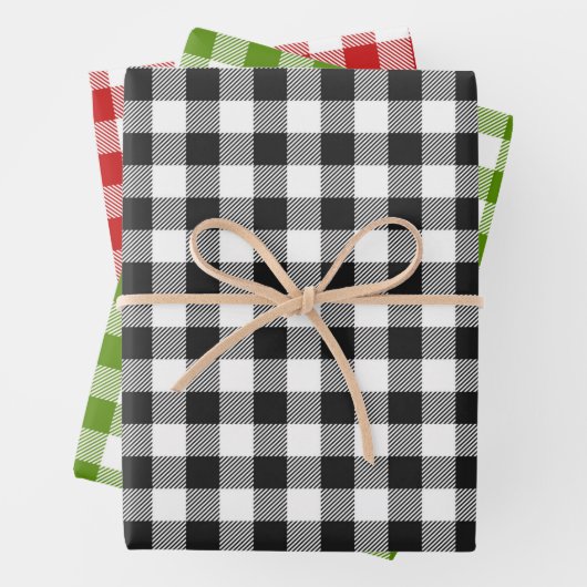 Pset-kerstfeestdag zwart-wit rood groen inpakpapier vel (In situ)