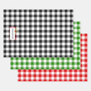 Pset-kerstfeestdag zwart-wit rood groen inpakpapier vel