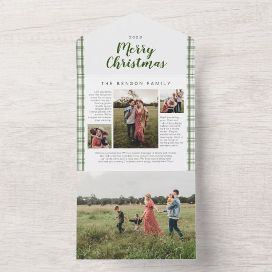 Pset KerstJournal Green 4 Foto Holiday All In One Uitnodiging (Binnen)