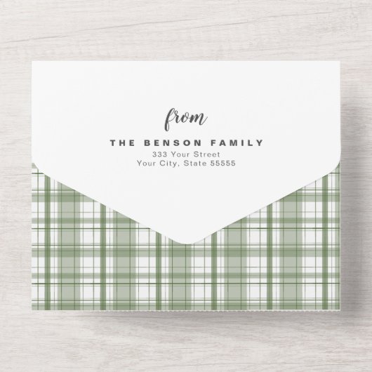 Pset KerstJournal Green 4 Foto Holiday All In One Uitnodiging (Achterkant)