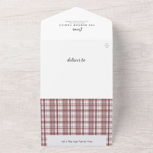 Pset-kerstrood 4-fotofeestdag all in one uitnodiging (Buitenkant)