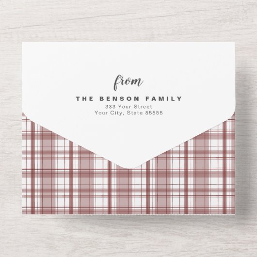 Pset-kerstrood 4-fotofeestdag all in one uitnodiging (Achterkant)