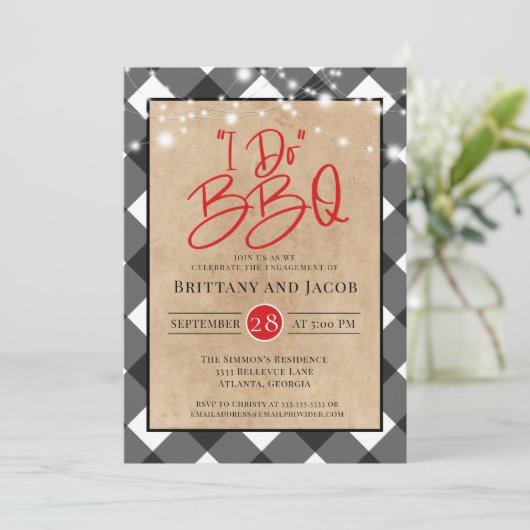 Pset Kraft String Lights I do BBQ Verloving Invi Kaart (Staand voorkant)