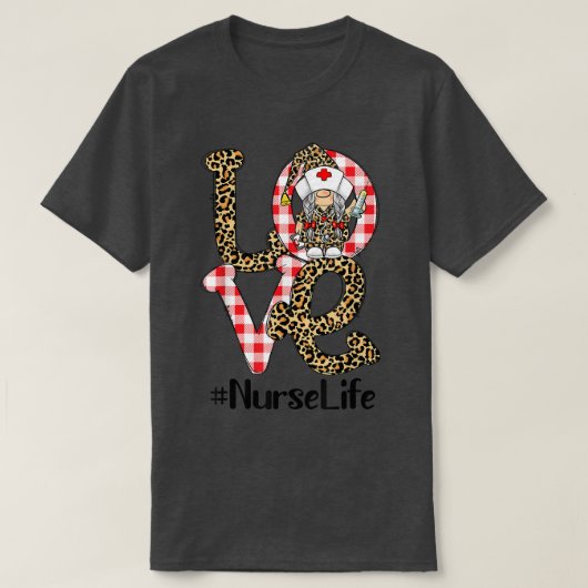 Pset Leopard Gnome LOVE Nurse Life Funny Valentin T-shirt (Design voorkant)