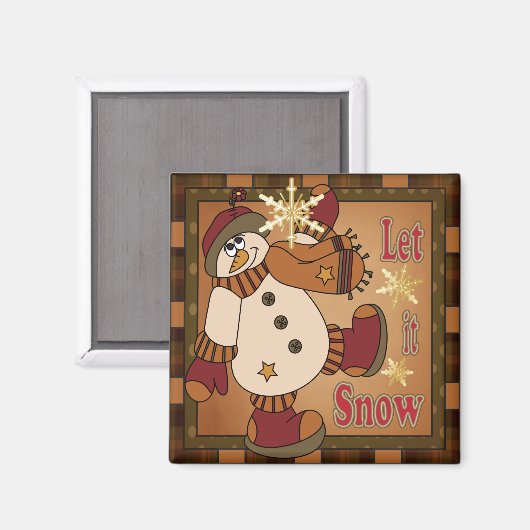 Pset Let it Snow Snowman Gift Magneet (Voorkant / Achterkant)