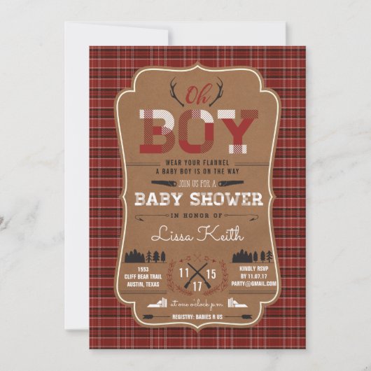 Pset Lumberjack Baby Boy Shower Invitations Kaart (Voorkant)
