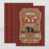 Pset Lumberjack First Birthday Party Invitations Kaart (Voorkant / Achterkant)