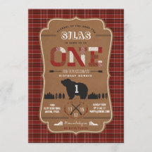 Pset Lumberjack First Birthday Party Invitations
