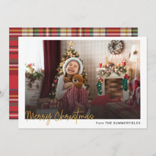 Pset Merry kerstfoto Rustic Red Check Feestdagenkaart