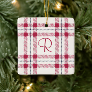 Pset Monogram Red Farmhouse Land Kerstmis Keramisch Ornament
