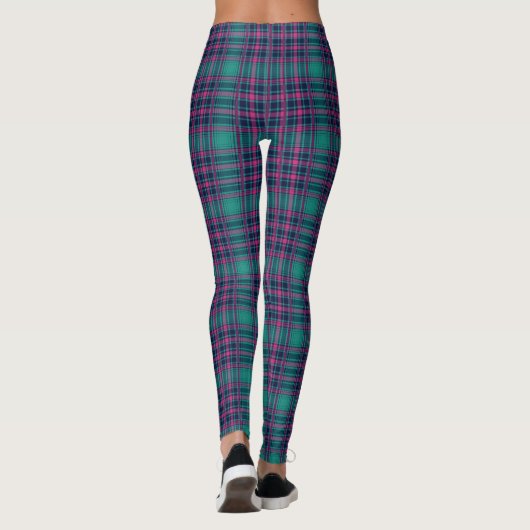 Pset Navy Blue Blauwgroen Roze Tartan Patroon Leggings (Achterkant)