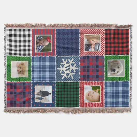 Pset Patchwork Foto en Monogrammed Snowflake Deken (Voorkant)