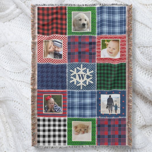 Pset Patchwork Foto en Monogrammed Snowflake Deken