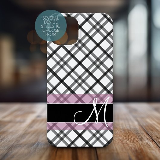 Pset Patroon met monogram - zwart wit roze Case-Mate iPhone Case