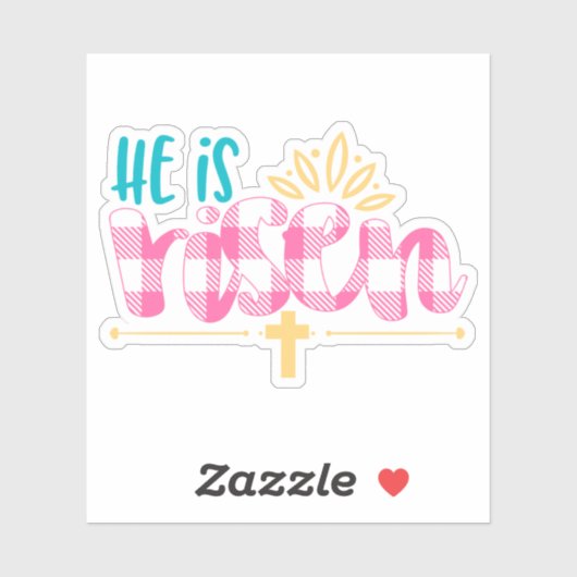 Pset Pink Blue Hij is Risen Cross Vinyl Sticker (Vel)