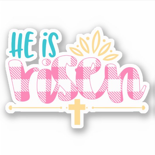 Pset Pink Blue Hij is Risen Cross Vinyl Sticker (Voorkant)
