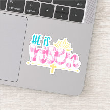 Pset Pink Blue Hij is Risen Cross Vinyl Sticker