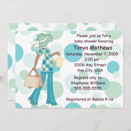 Pset Polka Dot Baby shower Invitation (AA) Kaart (Voorkant / Achterkant)