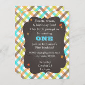 Pset pumpkin uitnodiging voor de eerste verjaardag (Voorkant / Achterkant)