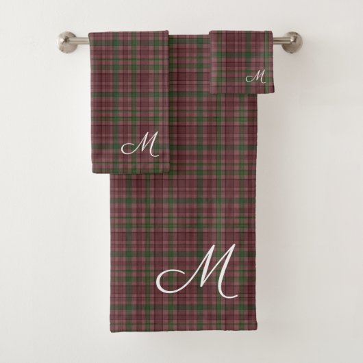 Pset Red Green Tartan Monogram Bad Handdoek (Insitu)