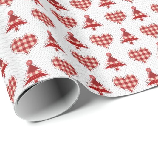 Pset Red Kerstbomen en Hearts Pattern Cadeaupapier (Rol Hoek)