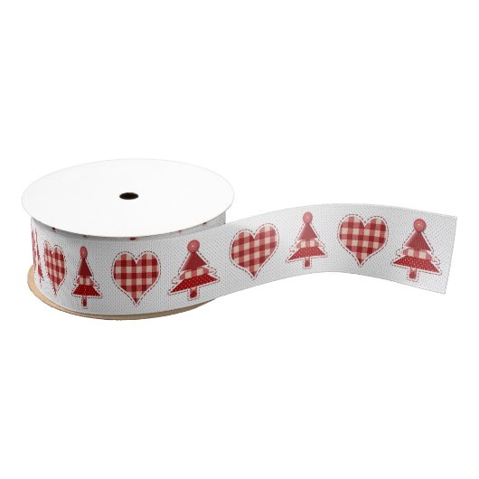 Pset Red Kerstbomen en Hearts Pattern Grosgrain Lint (Spoel)
